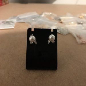 PEARL Elegant Rabbit Stud Earrings 925 Sterling Silver Engagement Wedding